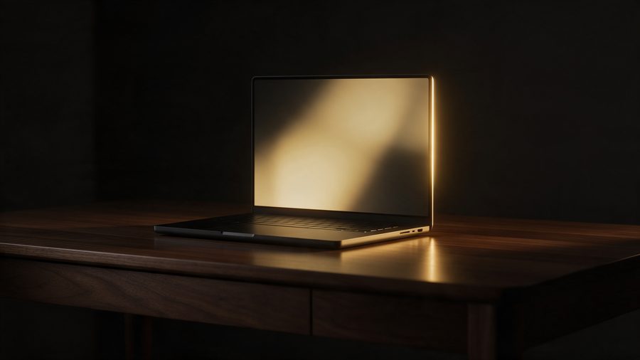 Laptop on a dark desk