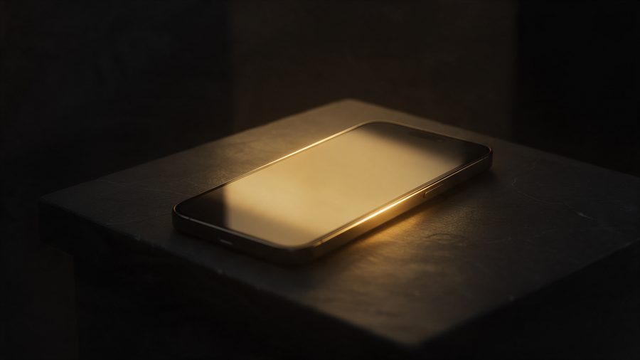 Smartphone lit by a warm light