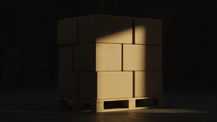 Stacked shipping boxes on a pallet
